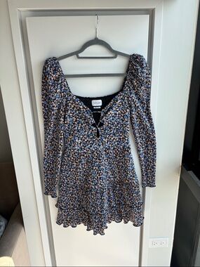 SAYLOR Navy & Peach Floral Tie-Front Long Sleeve Mini Dress